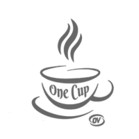 One Cup Logo Cup of Coffee with Steam Flowing from it